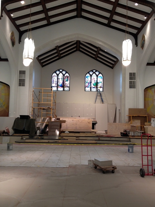 This picture shows a tile installation at Our Lady of Mount Carmel Basilica in Youngstown, Ohio. This project was completed by Youngstown Tile & Terrazzo