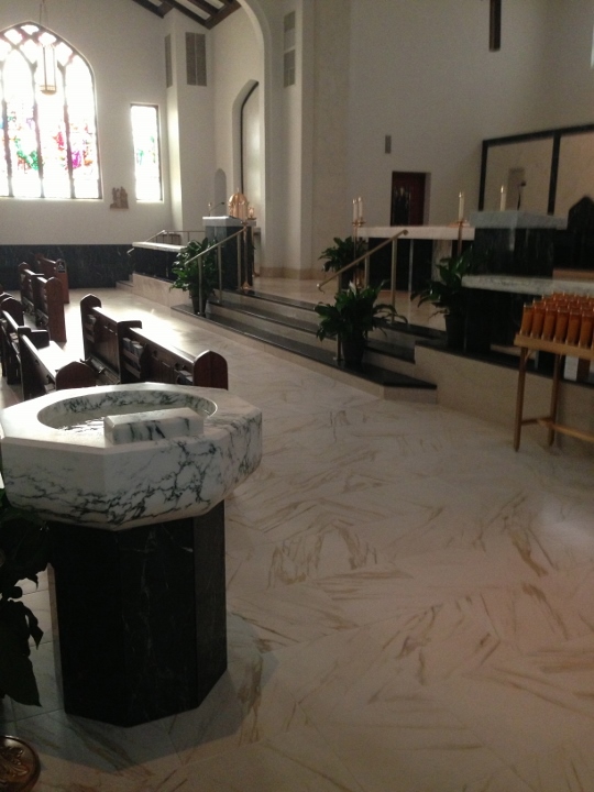 This picture shows a tile installation at Our Lady of Mount Carmel Basilica in Youngstown, Ohio. This project was completed by Youngstown Tile & Terrazzo