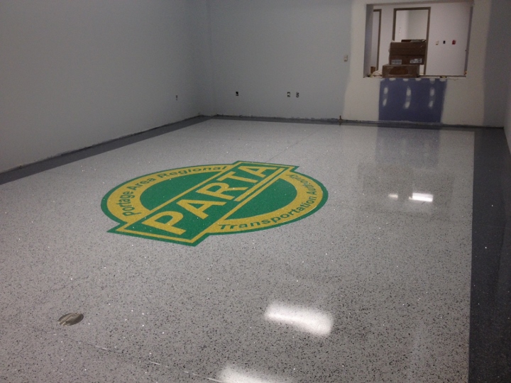 This image shows a commercial tile installation at a regional transportation authority. This project was completed by Youngstown Tile & Terrazzo.