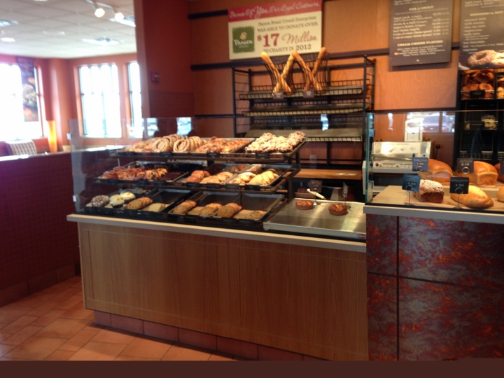This image depicts a custom tile flooring for Panera Bread. This tile project was completed by Youngstown Tile & Terrazzo.