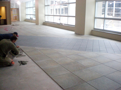 This image depicts a tile installation at Cleveland State University. This project was completed by Youngstown Tile & Terrazzo.